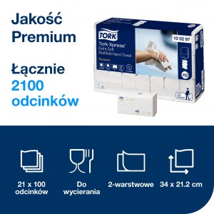 Ręcznik papierowy Tork Xpress 4 panelowy, Premium biały celuloza, 2w  2100 ( 21x100) system H2