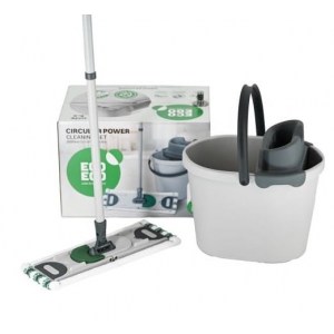Zestaw do sprzątania CIRCULAR POWER wiadro prostokątne 13l z wyciskaczem + mop płaski z mikrofibry + trzonek skręcany 130 cm mop set do mycia podłóg ekologiczny z recyklingu ECO EGO