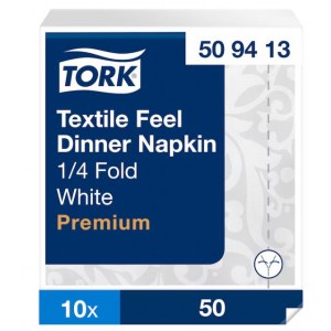 Serwetki Tork Premium Textile Feel Białe z dekorem 39x39, 1 warstwa, kolor biały, airlaid, jednostka sprzedaży 50 szt./op