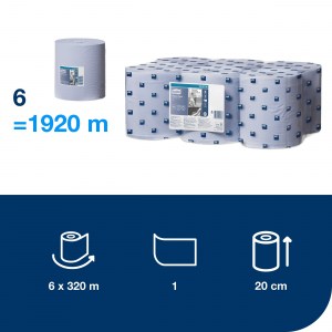 Czyściwo Tork papierowe wielozadaniowe do lekkich zabrudzeń, niebieskie makulatura, 1w 320m, system M2, 6 sztuk/op.