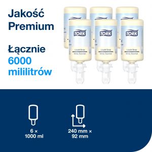 Mydło w płynie Tork Delikatnie perfumowane 1l system S4 Premium kremowe.