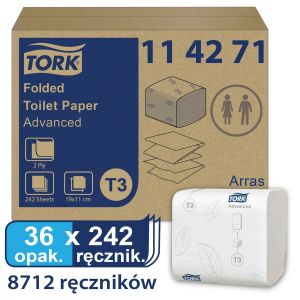 Papier toaletowy Tork Advanced w składce, 2 warstwowy, kolor biały, makulatura,  8712 szt/op. system T3