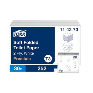 Papier toaletowy Tork w składce Premium, 2w. kolor biały, celuloza,  7560 szt./kart. system T3