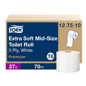 Papier toaletowy Tork Premium Extra compac, 3 warstwy, kolor biały, celuloza z makulaturą, 70m. 27 rolek/op. system T6