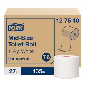 Papier toaletowy Tork Universal compact, 1 warstwa, makulatura, kolor biały, 135m, 27 rolek/op. system T6
