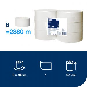Papier toaletowy Tork maxi jumbo, 1 warstwa, kolor szary, makulatura, 480m, 6 rolek/op, system T1