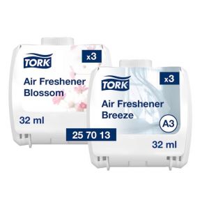 Tork odświeżacz powietrza Constant, zestaw zapachów, neutralizator nieprzyjemnych zapachów, 3 wkłady o zapachu wiosennej bryzy i 3 wkłady o kwiatowym zapachu.