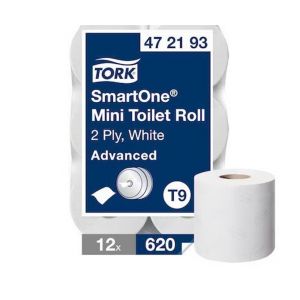 Papier toaletowy Tork SmartOne mini jumbo, 2 warstwy, kolor biały, makulatura z celulozą, 111m, 12 rolek/op, system T9