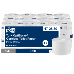 Tork OptiServe papier toaletowy naturalny bez gilzy, 2 warstwy, kolor biały, 94,3 m, 24 rolki/op. system T7.