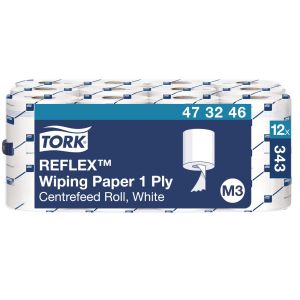 Ręcznik w roli Tork centalnego dozownania Reflex mini, 1 warstwa, makulatura, kolor biały, 120m., 12 rolek/op,  system M3