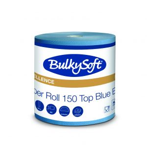 Czyściwo papierowe BulkySoft Excellence, 3 warstwy, kolor niebieski, celuloza, długość 150m. 1 rola/op.