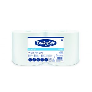 Czyściwo papierowe BulkySoft Premium, 2 warstwy, kolor biały, celuloza, długość 300m, idealne do szyb, 2 role/op.