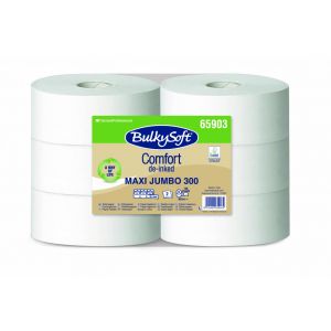 Papier toaletowy jumbo maxi BulkySoft Comfort De-inked, 2 warstwy, kolor biały, celuloza z recyklinku, długość 300m, 6 rolek/op.