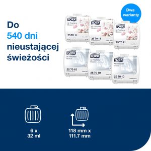 Tork odświeżacz powietrza Constant, zestaw zapachów, neutralizator nieprzyjemnych zapachów, 3 wkłady o zapachu wiosennej bryzy i 3 wkłady o kwiatowym zapachu, systyem A3.