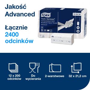 Ręcznik papierowy Tork Advanced składany 4 panelowy, 2 warstwy, celuloza z makulaturą, 2400 szt/op. (21,2x32) system H2