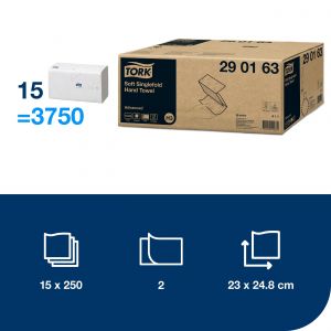 Ręcznik papierowy Tork Advanced składany ZZ, 2 warstwy, kolor biały, makulatura, 3750 szt./kart, (15x250)  system H3