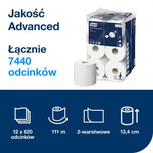 Papier toaletowy Tork SmartOne mini jumbo, 2 warstwy, kolor biały, makulatura z celulozą, 111m, 12 rolek/op, system T9