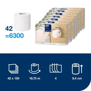 Papier toaletowy Tork Premium ekstra soft, 4 warstwy, kolor biały, celuloza, 19m, 42 rolki/op, system T4