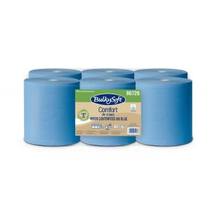 Ręcznik papierowy w roli centralnego dozowania maxi BulkySoft Comfort De-inked 1 warstwy, kolor niebieski, celuloza z recyklingu, długość 300m, 6 rolek/op.
