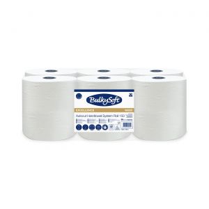 Ręcznik papierowy w roli autocut PRO BulkySoft Membrane PLUS, 3 warstwy, wysokość 19,5 cm, średnica 19 cm, kolor biały, celuloza, długość 150m, 6 rolek/op.