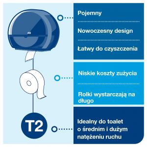 Dozownik Tork do papieru toaletowego mini jumbo, kolor czarny, system T2