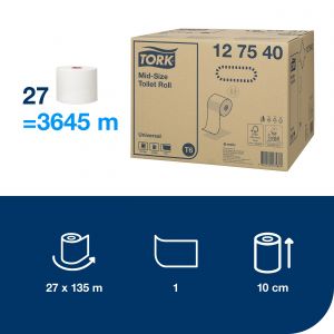 Papier toaletowy Tork Universal compact, 1 warstwa, makulatura, kolor biały, 135m, 27 rolek/op. system T6