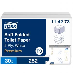 Papier toaletowy Tork w składce Premium, 2w. kolor biały, celuloza,  7560 szt./kart. system T3