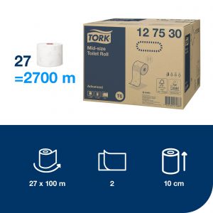 Papier toaletowy Tork Advanced compact, 2 warstwy,  kolor biały, celuloza z makulaturą, 100m. 27szt/op, system T6