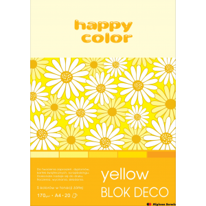 Blok Deco Yellow A4, 170g, 20 ark, 5 kol. tonacja żółta, Happy Color HA 3717 2030-012