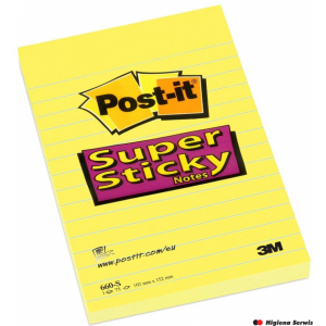 Bloczek samoprzylepny POST-IT_ Super Sticky (660-S), 102x152mm, 1x75 kart., żółty