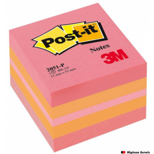 Mini Kostka samoprzylepna POST-IT_ (2051P), 51x51mm, 1x400 kart., różowa