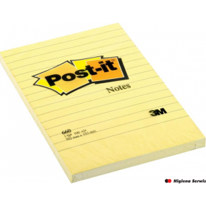 Bloczek samoprzylepny POST-IT w linię (660), 102x152mm, 1x100 kart., żółty
