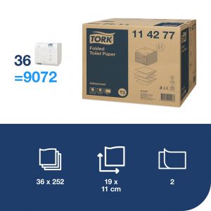 Papier toaletowy Tork Advanced w składce, 2 warstwowy, kolor biały, makulatura,  8712 szt/op. system T3
