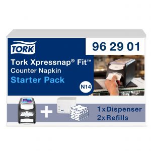 Tork zestaw startowy z dozownikiem do serwetek na ladę (272901) plus 2 szt. bindy serwetek, system N14.