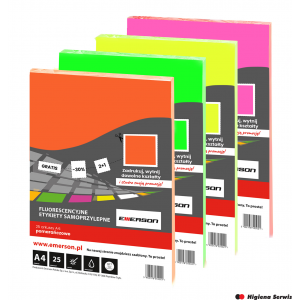 Fluorescencyjne etykiety samoprzylepne A4 białe  25 arkuszy Emerson ETOKBIA001x025x010