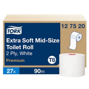 Papier toaletowy Tork Premium Soft compact, 2 warstwy, kolor biały, celuloza z makulaturą, 90m. 27 rolek/op., system T6