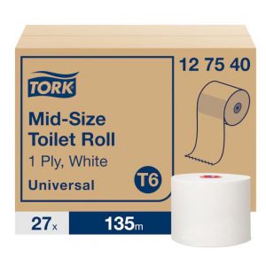 Papier toaletowy Tork Universal compact, 1 warstwa, makulatura, kolor biały, 135m, 27 rolek/op. system T6