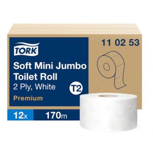 Papier toaletowy Tork mini jumbo, biały, makulatura, 2w 170m, 12 rolek/op. system T2