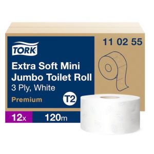Papier toaletowy Tork mini jumbo ekstramiękki, biały, mix, 3w 120m, 12 rolek/op, system T2