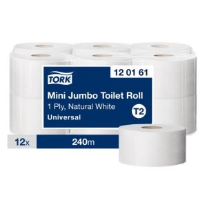 Papier toaletowy Tork mini jumbo, 1 warstwa, kolor szary, makulatura,  240m. 12 rolek/op. system T2
