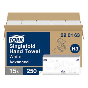 Ręcznik papierowy Tork Advanced składany ZZ, 2 warstwy, kolor biały, makulatura, 3750 szt./kart, (15x250)  system H3