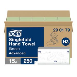 Ręcznik papierowy Tork Advanced składany ZZ, 2 warstwy, kolor zielony, celuloza z makulaturą, 3750 szt./kart,(15x250) system H3