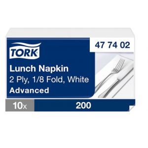 Serwetki Tork Advanced 33x33, 2 warstwy, kolor biały, celuloza,  składnie 1/8, 200 szt/op