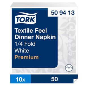 Serwetki Tork Premium Textile Feel Białe z dekorem 39x39, 1 warstwa, kolor biały, airlaid, 50 szt./op