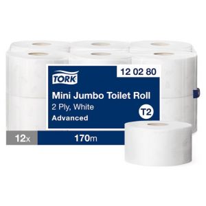 Papier toaletowy Tork Advanced jumbo mini 170m, 2w, biały, makulatura system T2 12 rolek
