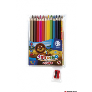 Kredki ołówkowe Astrino trójkątne 12 kolorów w drewnie + temperówka + 1 tęczowa kredka gratis ASTRA, 312115004