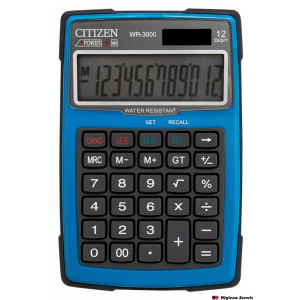 Kalkulator wodoodporny CITIZEN WR-3000, 152x105mm, niebieski (X)
