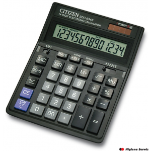 Kalkulator biurowy CITIZEN SDC-554S, 14-cyfrowy,199x153mm, czarny