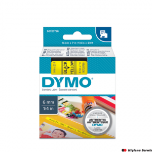 Taśma DYMO D1 - 6 mm x 7 m, czarny / żółty S0720790 do drukarek etykiet