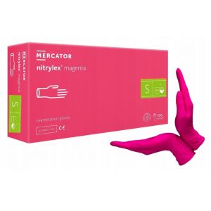 Rękawice nitrylowe z różowe Nitrylex Magenta (dawniej Collagen) op.100 szt. Rozmiar S.